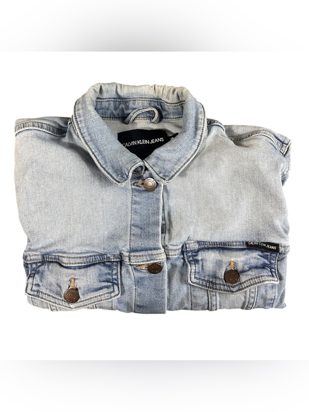 Calvin Klein Jean Jacket. Women’s Large Light Wash Denim. Frayed Hem